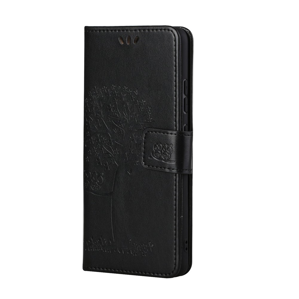 Owl Tree Pattern Imprint Leather Wallet Stand Phone Cover Case for Xiaomi Redmi Note 10 5G - Black-2