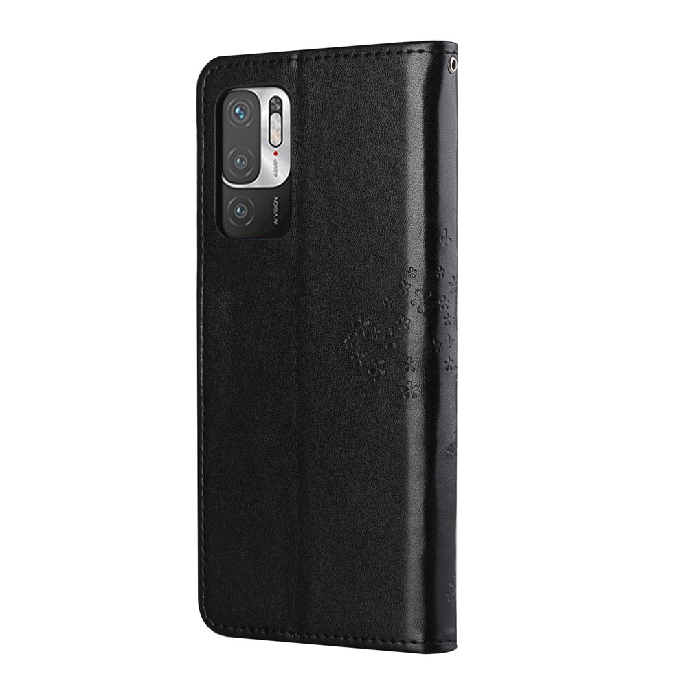 Owl Tree Pattern Imprint Leather Wallet Stand Phone Cover Case for Xiaomi Redmi Note 10 5G - Black-3