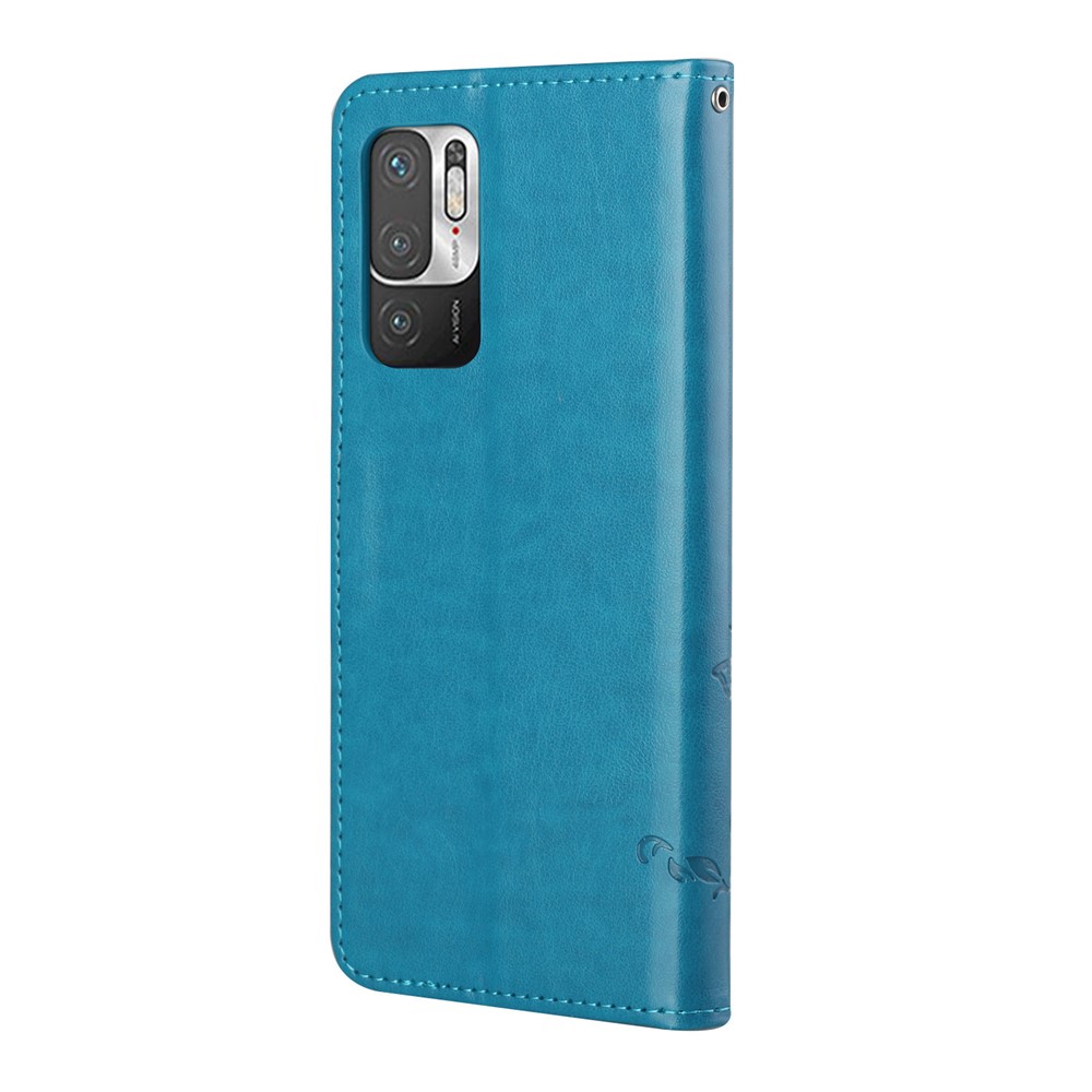 Imprint Butterfly Flower Leather Wallet Stand Case Cover for Xiaomi Redmi Note 10 5G - Blue-3