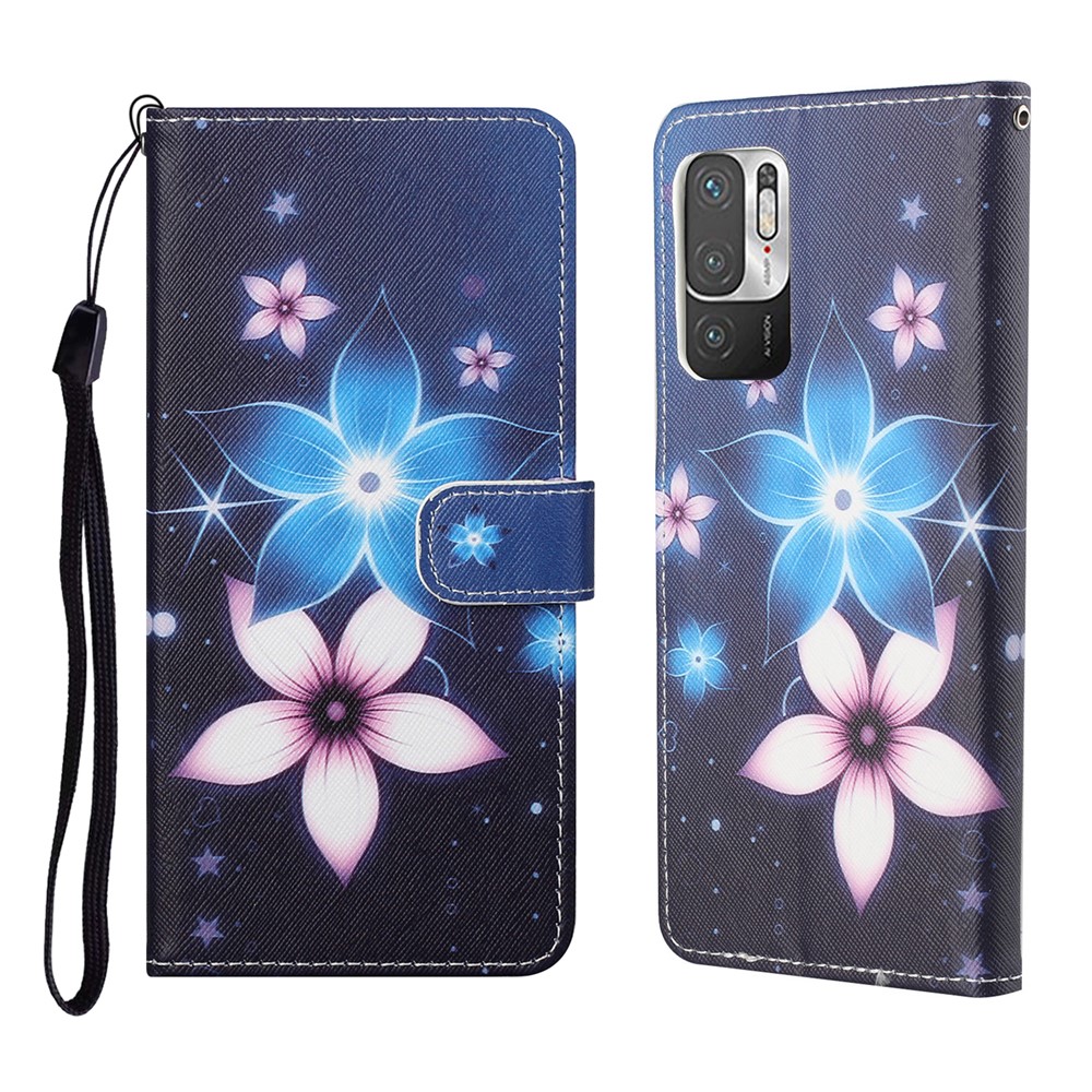 3D Pattern Printing Cross Texture Leather Wallet Stand Protective Phone Case Shell for Xiaomi Redmi Note 10 5G - Flower-1