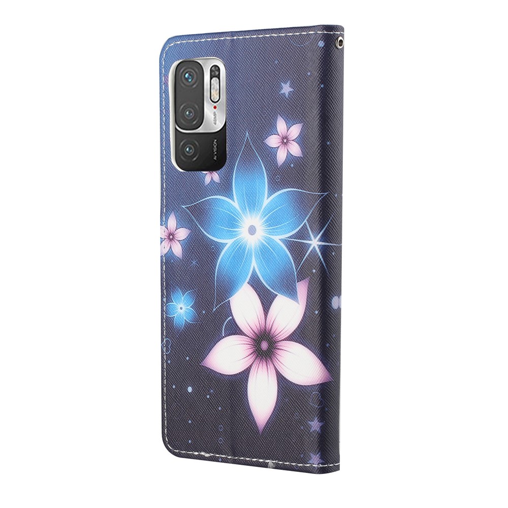 3D Pattern Printing Cross Texture Leather Wallet Stand Protective Phone Case Shell for Xiaomi Redmi Note 10 5G - Flower-3