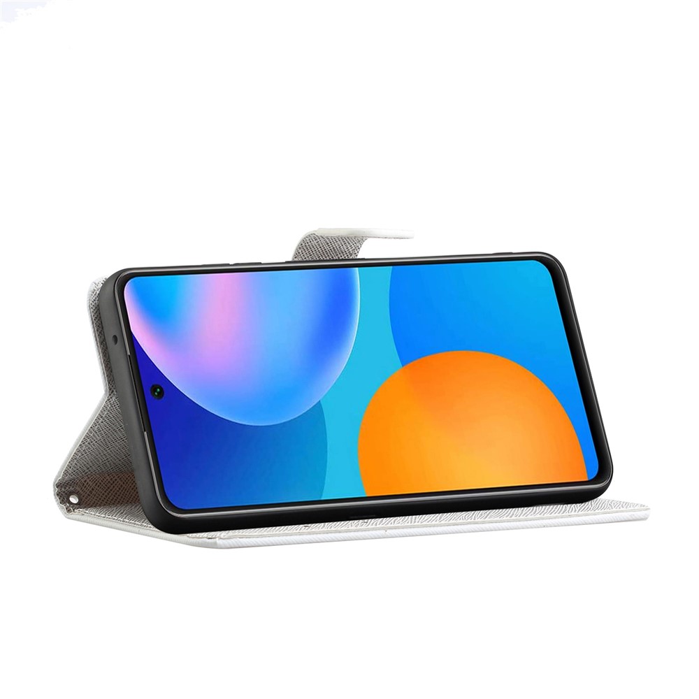 3D Pattern Printing Cross Texture Leather Wallet Stand Protective Phone Case Shell for Xiaomi Redmi Note 10 5G - Flower-4
