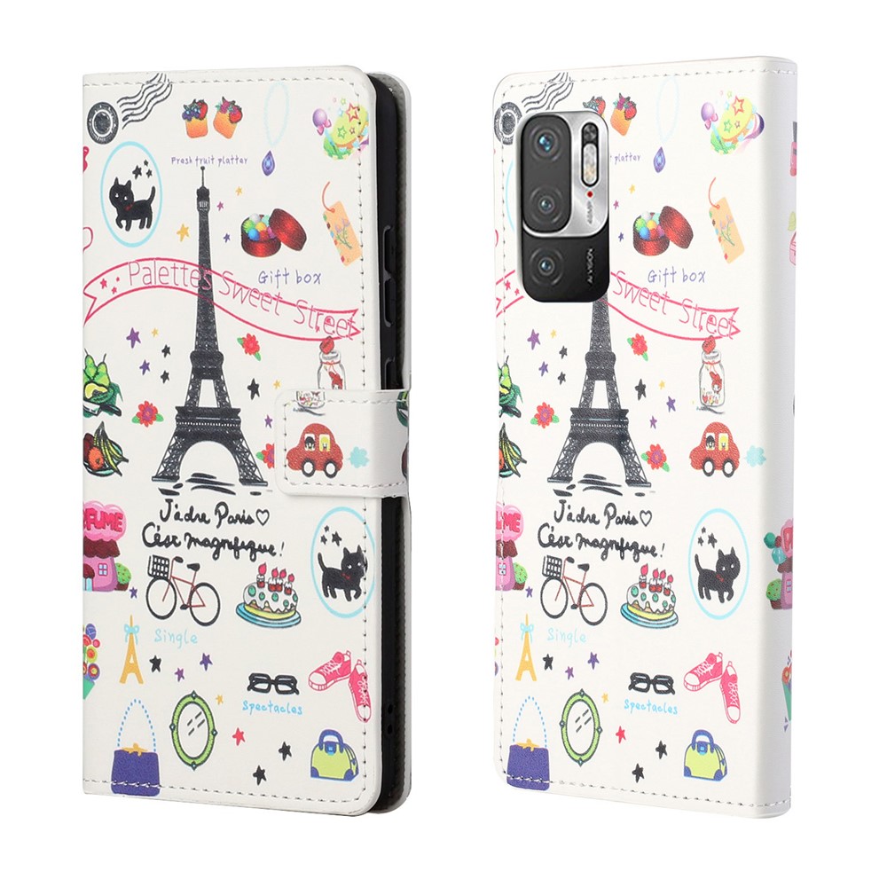 Pattern Printing Leather Full-Protection Wallet Stand Phone Cover Shell for Xiaomi Redmi Note 10 5G - Tower-1