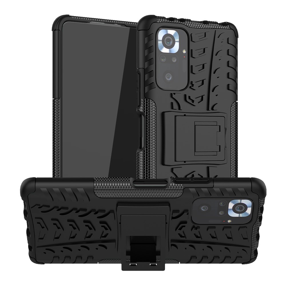 Kickstand-design 2-in-1-reifenmuster PC + Tpu-telefon Back-hülle Für Xiaomi Redmi Note 10 Pro - Schwarz