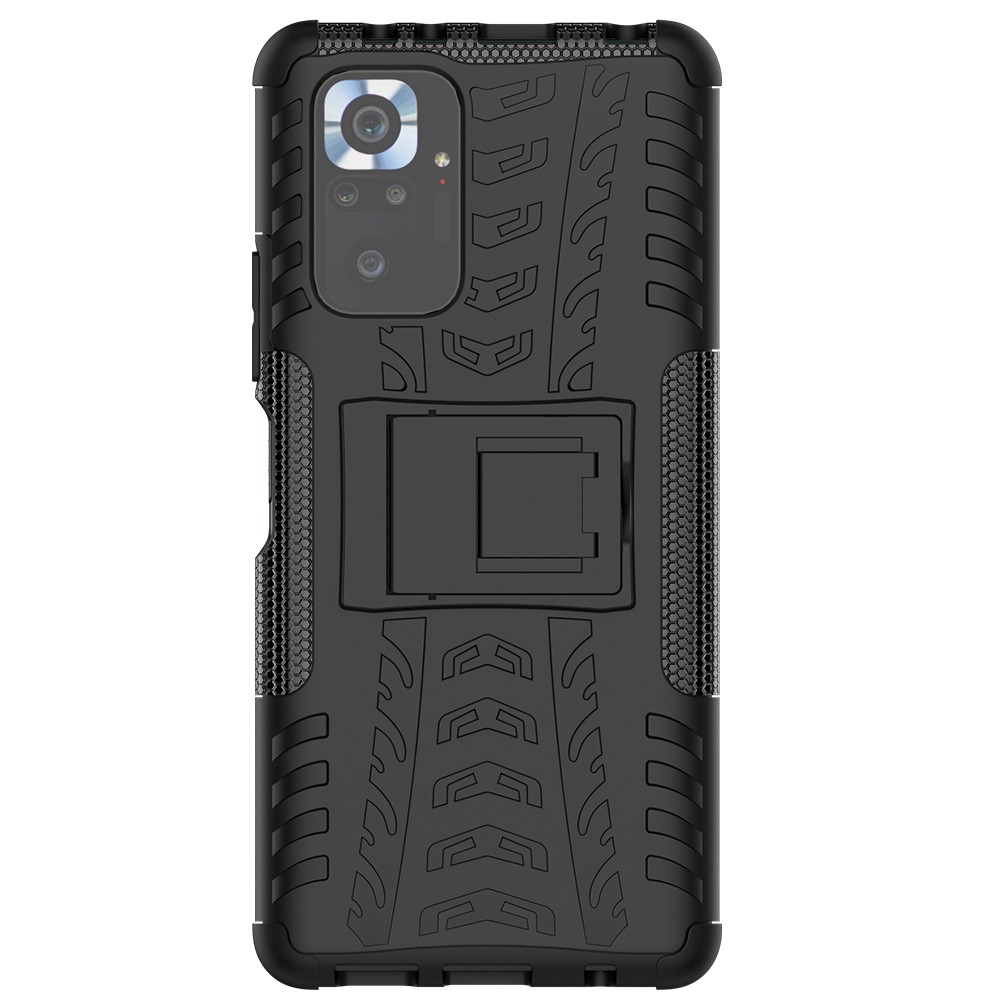 Kickstand Design 2-in-1 Pontunhor de Pneu PC + TPU Back Back Case Para Xiaomi Redmi Note 10 Pro - Preto