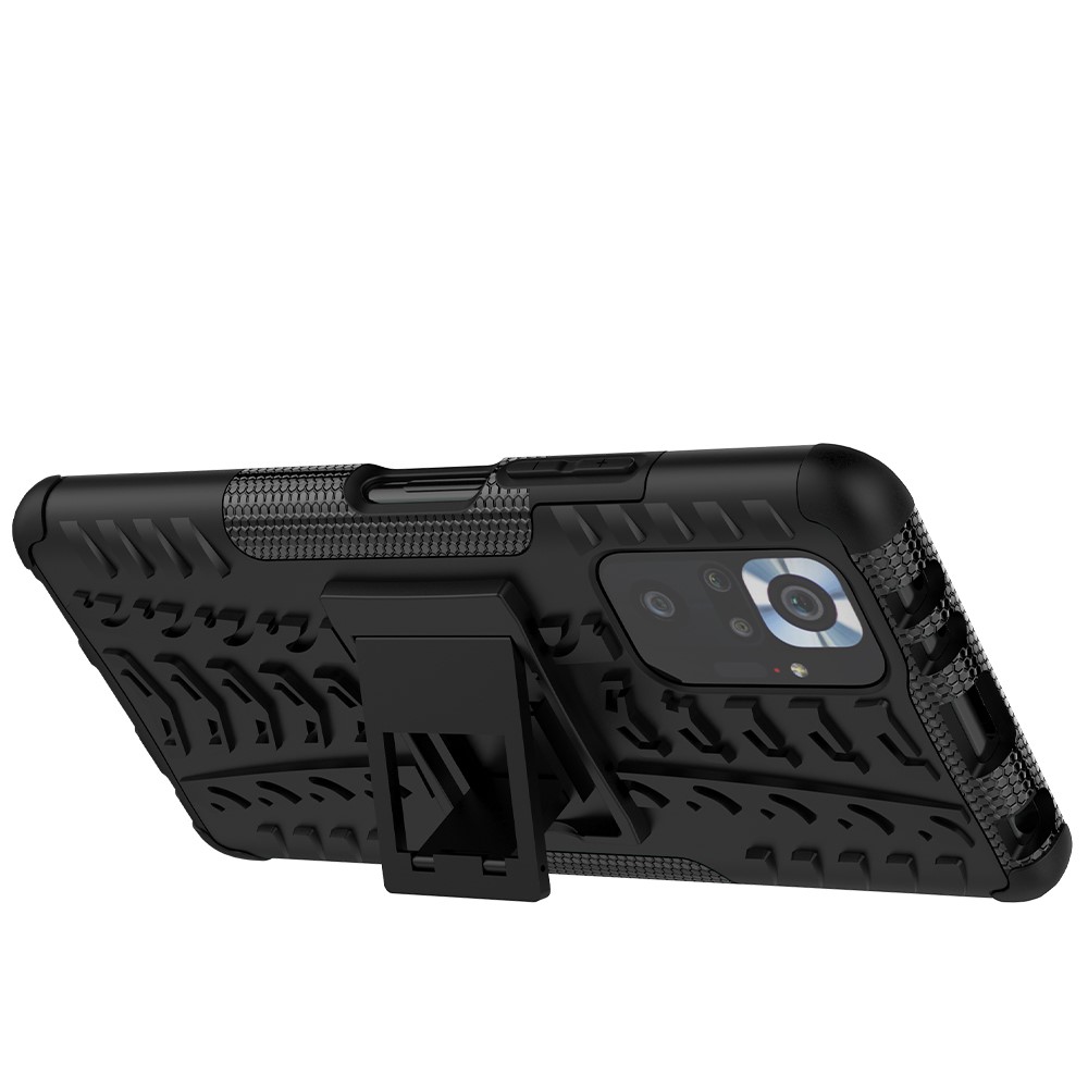 Conception de la Kickstand 2-en-1 Motif de Pneu PC + TPU Téléphone Back Back Pour Xiaomi Redmi Note 10 Pro - le Noir