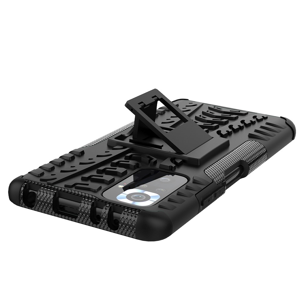 Kickstand Design 2-in-1 Tyre Pattern PC + TPU Phone Back Case for Xiaomi Redmi Note 10 Pro - Black-6