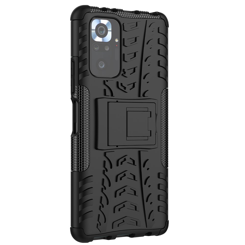 Conception de la Kickstand 2-en-1 Motif de Pneu PC + TPU Téléphone Back Back Pour Xiaomi Redmi Note 10 Pro - le Noir