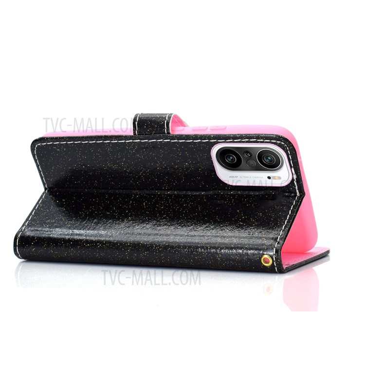 Glitter Powder Leather Wallet Stand Case for Xiaomi Redmi K40/K40 Pro - Black-4