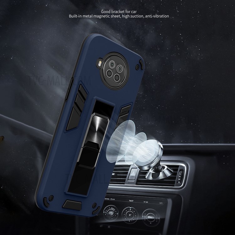 Hybrid Phone Protector Case Shell with Invisible Kickstand for Xiaomi Redmi Note 9 Pro 5G - Blue-2