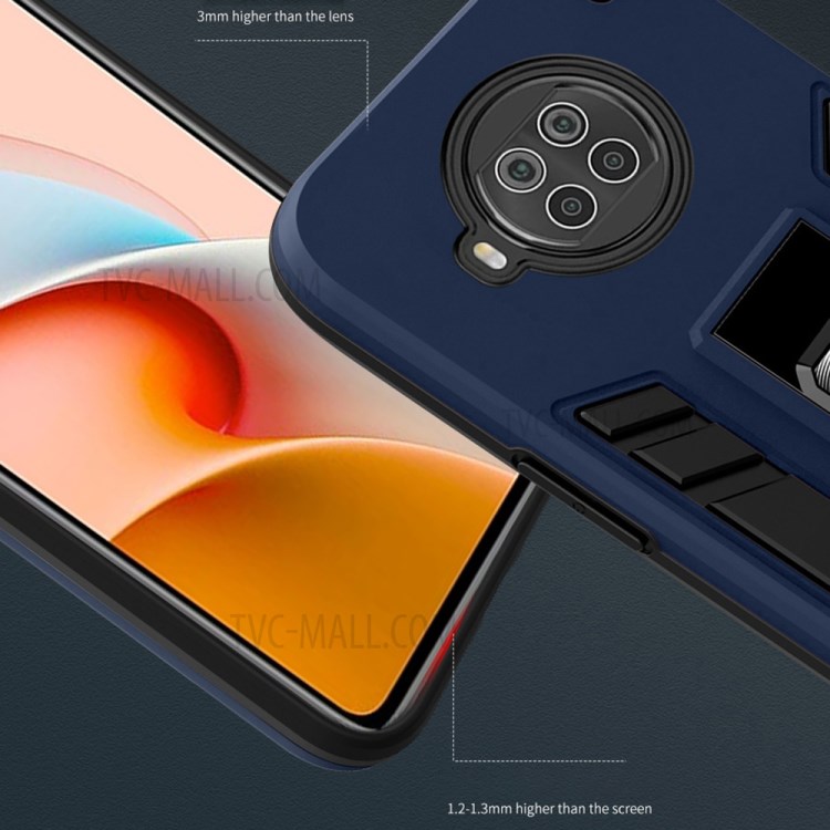 Hybrid Phone Protector Case Shell with Invisible Kickstand for Xiaomi Redmi Note 9 Pro 5G - Blue-3