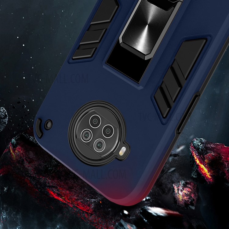 Hybrid Phone Protector Case Shell with Invisible Kickstand for Xiaomi Redmi Note 9 Pro 5G - Blue-4