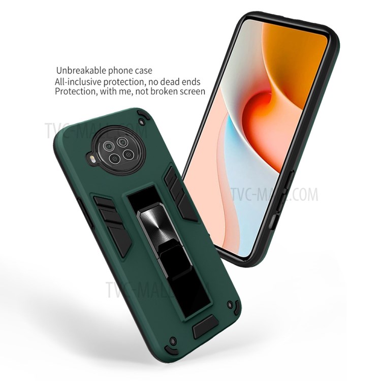 Hybrid Phone Protector Case Shell with Invisible Kickstand for Xiaomi Redmi Note 9 Pro 5G - Blue-6