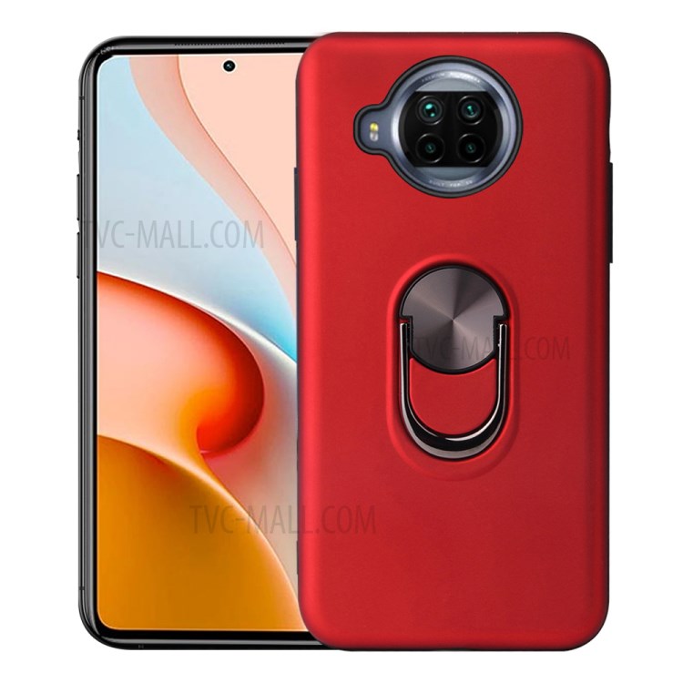 Rotatable Finger Ring Kickstand Detachable PC + TPU Hybrid Case with Magnet Suction Metal Sheet for Xiaomi Redmi Note 9 Pro 5G - Red-1