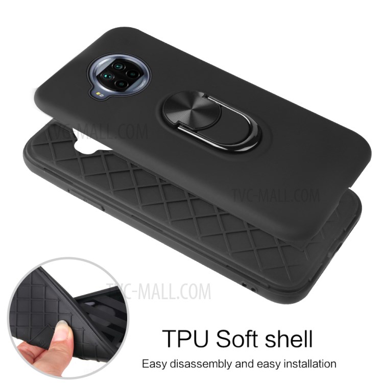 Rotatable Finger Ring Kickstand Detachable PC + TPU Hybrid Case with Magnet Suction Metal Sheet for Xiaomi Redmi Note 9 Pro 5G - Red-5