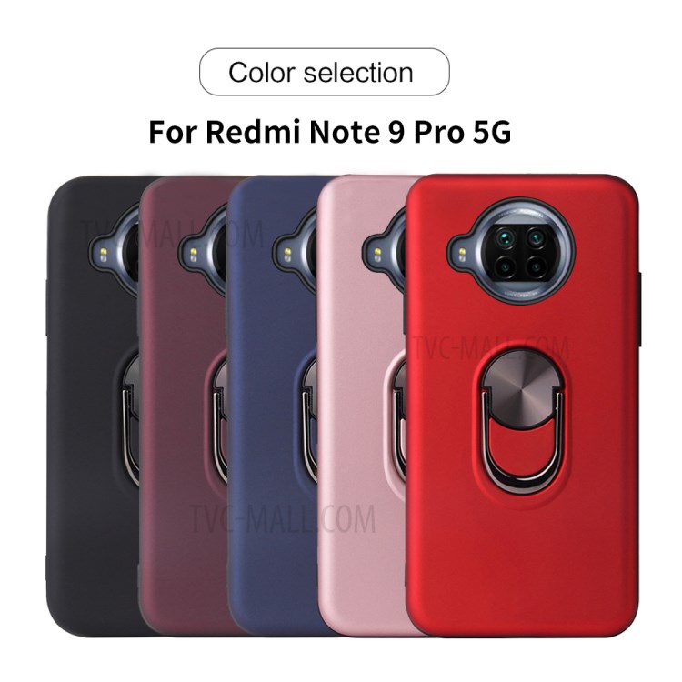 Rotatable Finger Ring Kickstand Detachable PC + TPU Hybrid Case with Magnet Suction Metal Sheet for Xiaomi Redmi Note 9 Pro 5G - Red-9