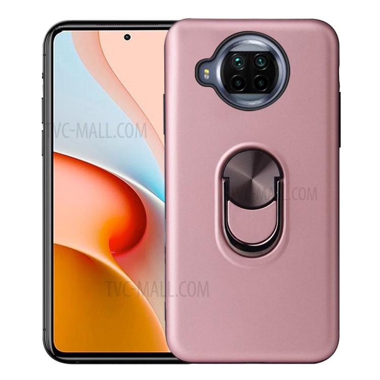 Rotatable Finger Ring Kickstand Detachable PC + TPU Hybrid Case with Magnet Suction Metal Sheet for Xiaomi Redmi Note 9 Pro 5G - Rose Gold-1