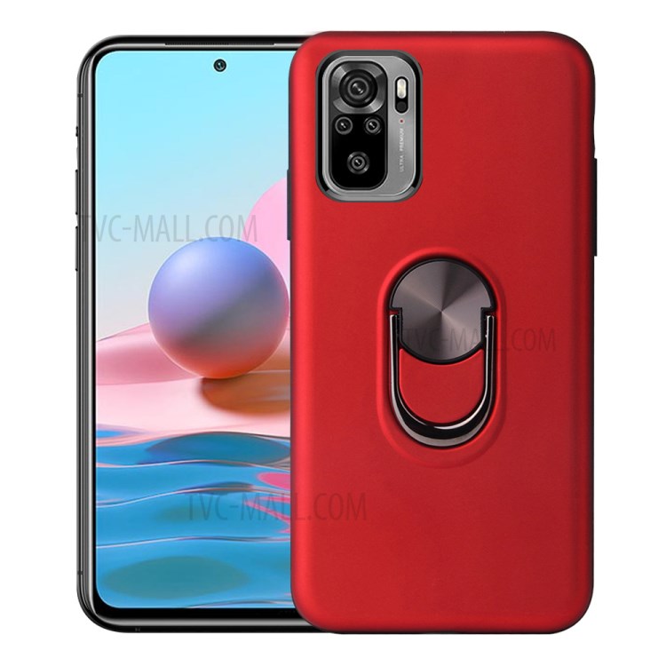 Detachable 2 in 1 PC + TPU Hybrid Case with Finger Ring Kickstand for Xiaomi Redmi Note 10 4G - Red-1
