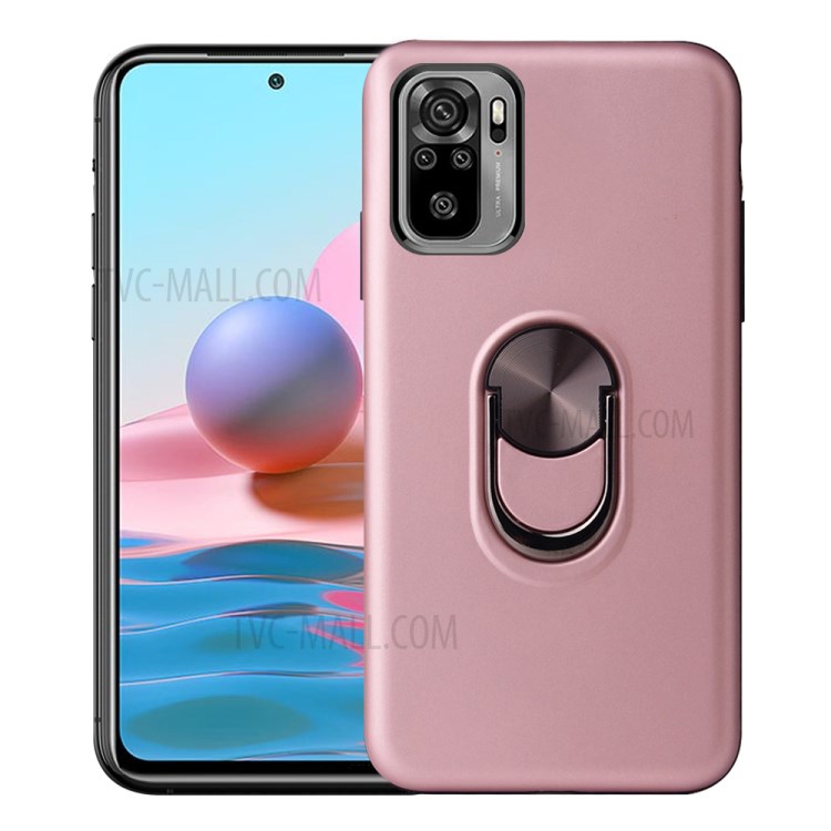 Detachable 2 in 1 PC + TPU Hybrid Case with Finger Ring Kickstand for Xiaomi Redmi Note 10 4G - Rose Gold-1