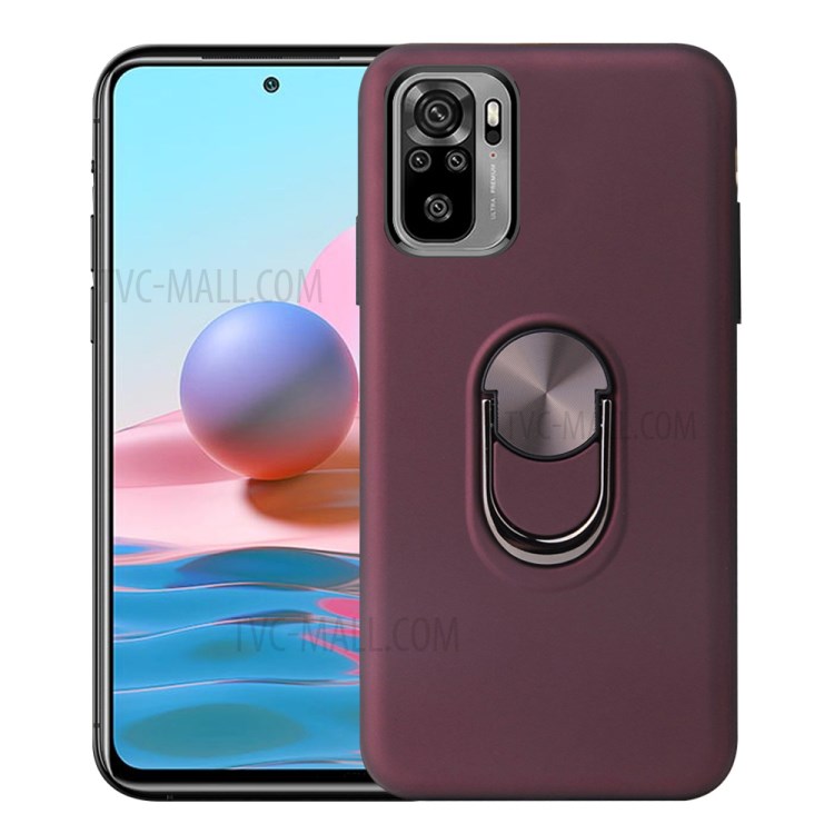 Detachable 2 in 1 PC + TPU Hybrid Case with Finger Ring Kickstand for Xiaomi Redmi Note 10 4G - Wine Red-1