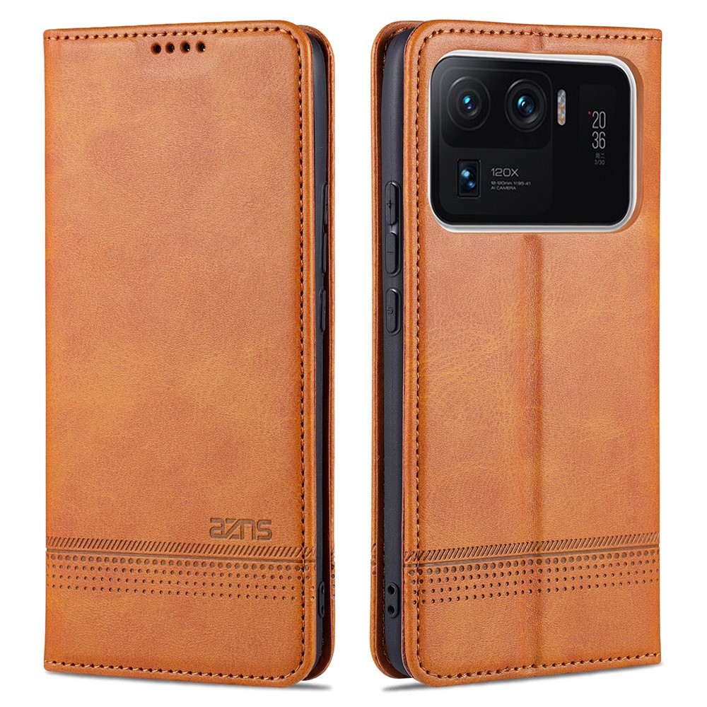 AZNS Auto-absorbed Magnetic Stand Wallet Leather Phone Protection Shell Case for Xiaomi Mi 11 Ultra - Brown-1
