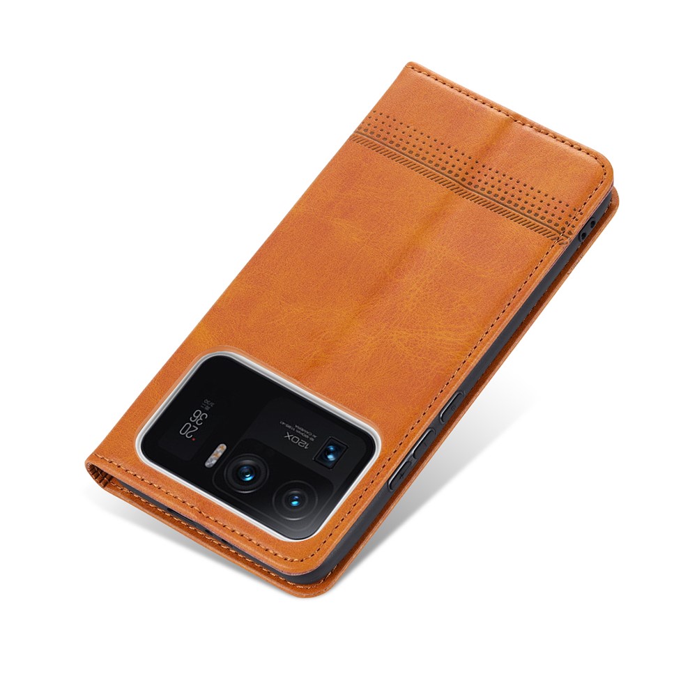 AZNS Auto-absorbed Magnetic Stand Wallet Leather Phone Protection Shell Case for Xiaomi Mi 11 Ultra - Brown-10