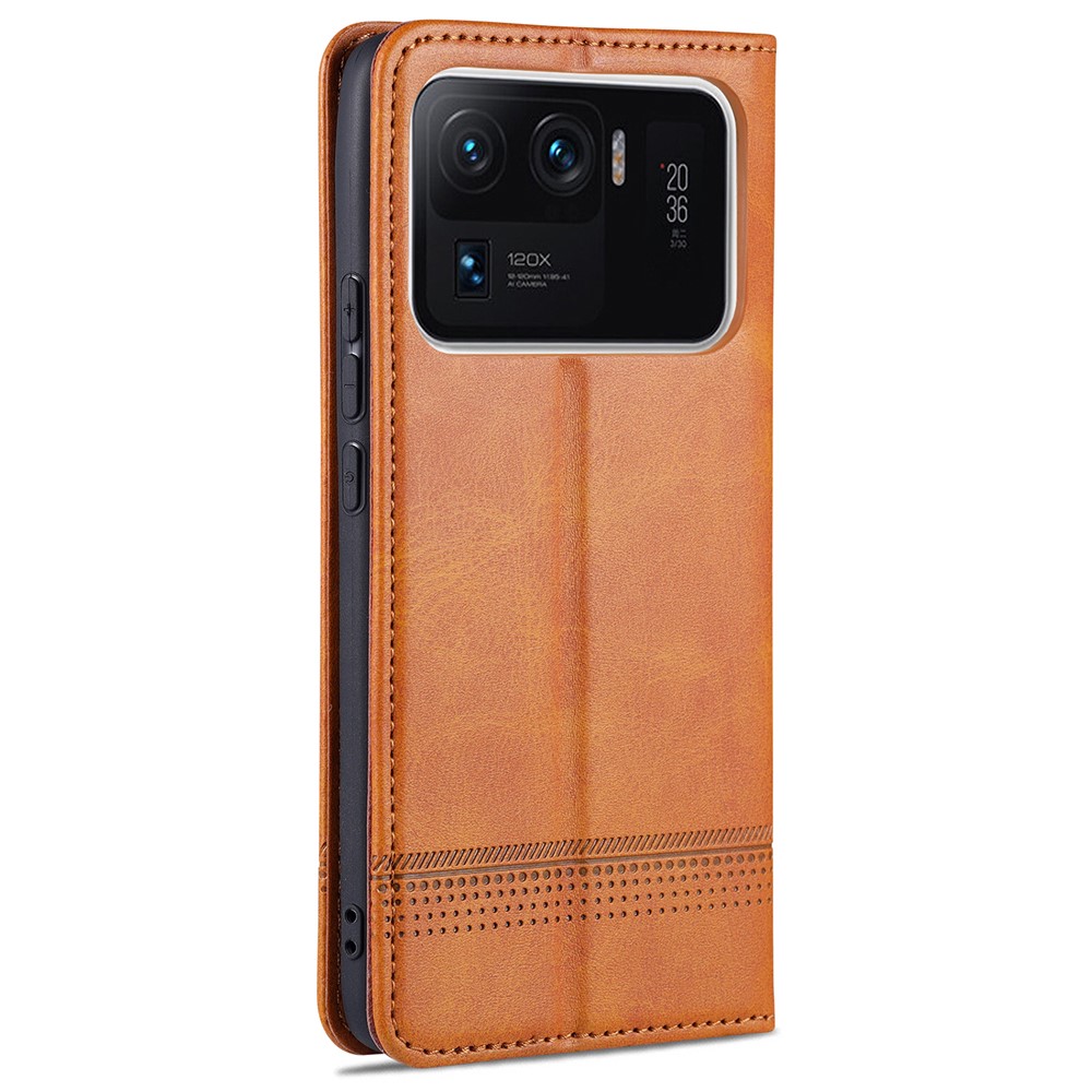 AZNS Auto-absorbed Magnetic Stand Wallet Leather Phone Protection Shell Case for Xiaomi Mi 11 Ultra - Brown-3
