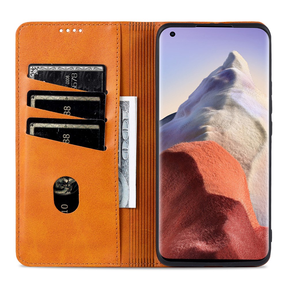 AZNS Auto-absorbed Magnetic Stand Wallet Leather Phone Protection Shell Case for Xiaomi Mi 11 Ultra - Brown-6