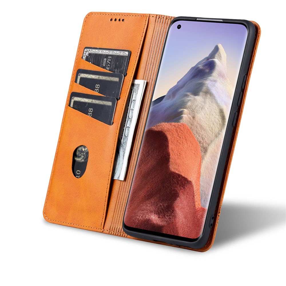 AZNS Auto-absorbed Magnetic Stand Wallet Leather Phone Protection Shell Case for Xiaomi Mi 11 Ultra - Brown-7