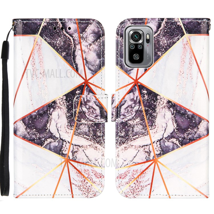 Stylish Marble Pattern Splicing Design Leather Case Cover with Wallet and Stand for Xiaomi Redmi Note 10 4G/Note 10S - Black/White-1