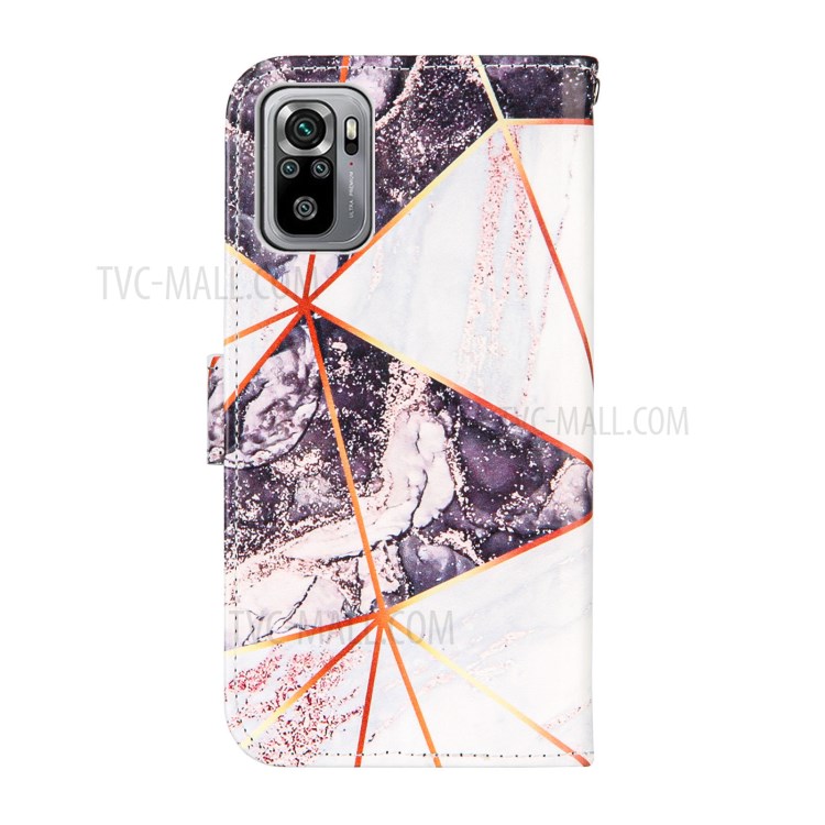 Stylish Marble Pattern Splicing Design Leather Case Cover with Wallet and Stand for Xiaomi Redmi Note 10 4G/Note 10S - Black/White-3
