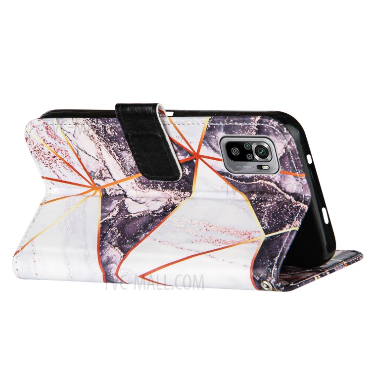 Stylish Marble Pattern Splicing Design Leather Case Cover with Wallet and Stand for Xiaomi Redmi Note 10 4G/Note 10S - Black/White-4