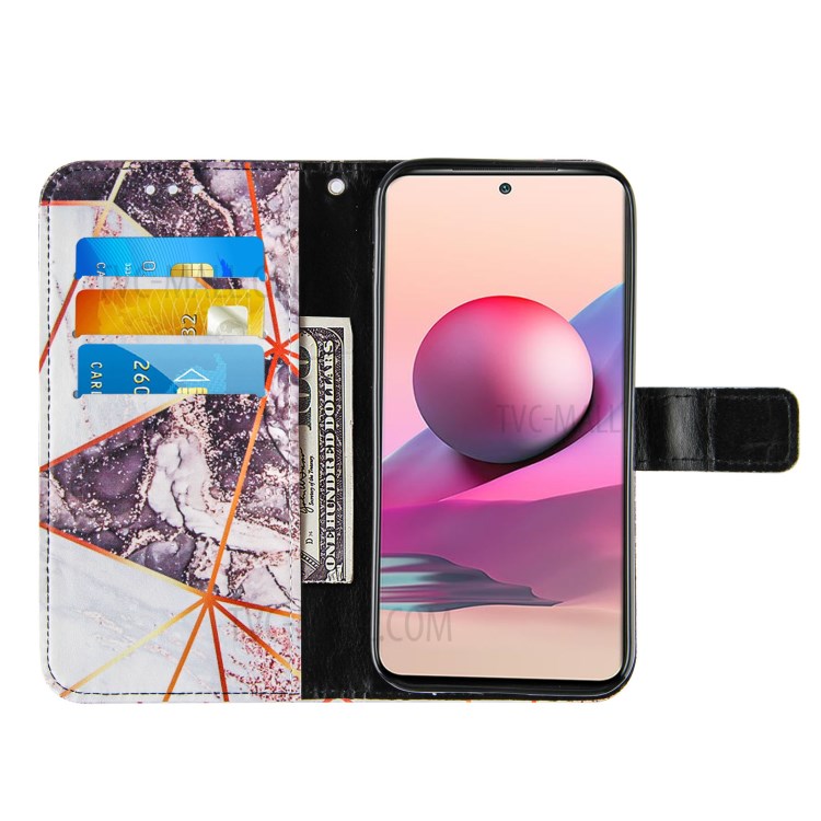 Stylish Marble Pattern Splicing Design Leather Case Cover with Wallet and Stand for Xiaomi Redmi Note 10 4G/Note 10S - Black/White-5