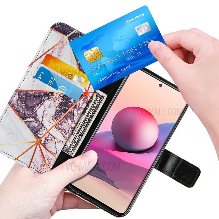 Stylish Marble Pattern Splicing Design Leather Case Cover with Wallet and Stand for Xiaomi Redmi Note 10 4G/Note 10S - Black/White-6