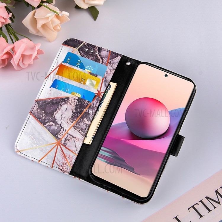 Stylish Marble Pattern Splicing Design Leather Case Cover with Wallet and Stand for Xiaomi Redmi Note 10 4G/Note 10S - Black/White-7