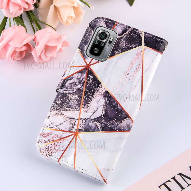 Stylish Marble Pattern Splicing Design Leather Case Cover with Wallet and Stand for Xiaomi Redmi Note 10 4G/Note 10S - Black/White-9