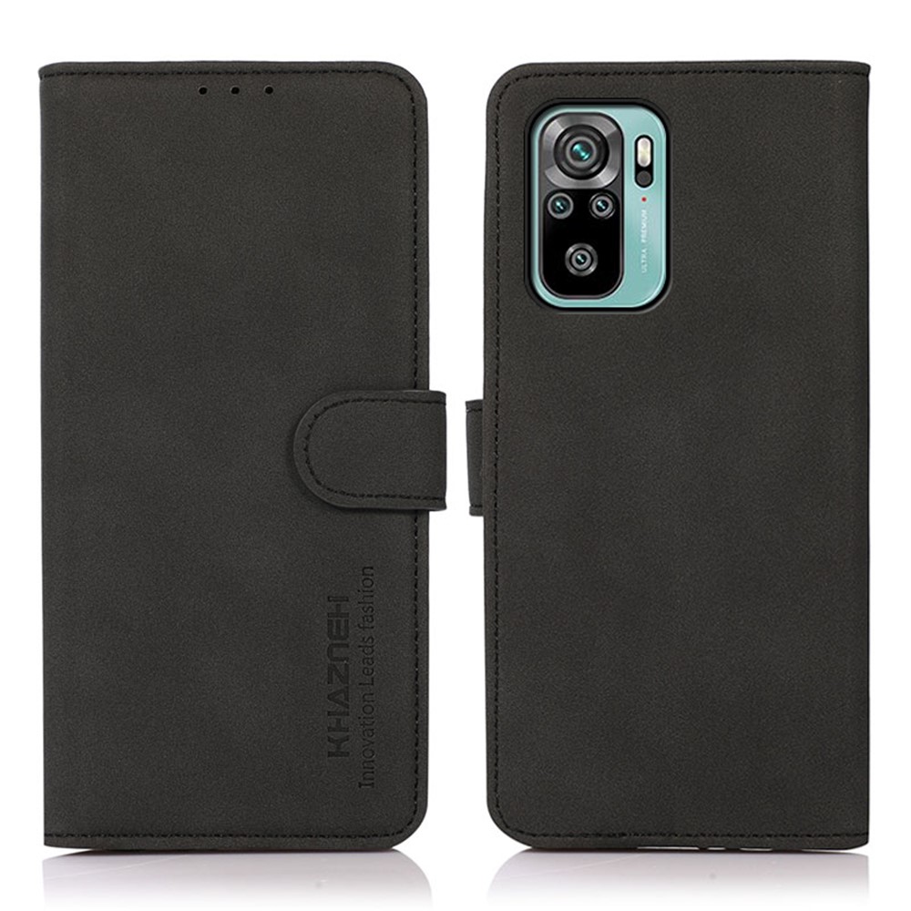 KHAZNEH Quality Phone Case Stand Wallet Leather Cover Case for Xiaomi Redmi Note 10 4G / Redmi Note 10S - Black-1