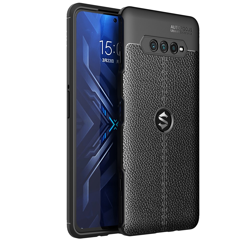 Litchi Texture Flexible TPU Cell Phone Back Case Cover for Xiaomi Black Shark 4 - Black-1