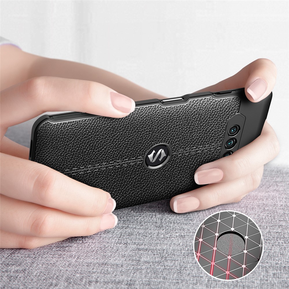 Litchi Texture Flexible TPU Cell Phone Back Case Cover for Xiaomi Black Shark 4 - Black-7