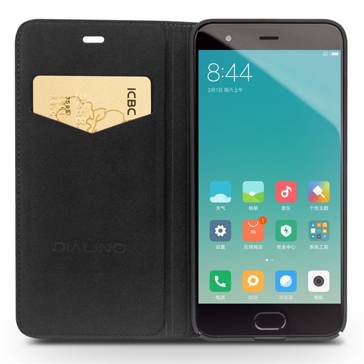 QIALINO Classic Genuine Cowhide Leather Flip Cover Case for Xiaomi Mi 6 - Black-2