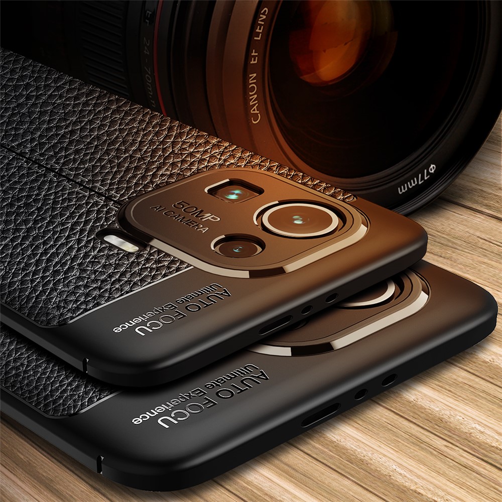 Litchi Texture Flexible TPU Phone Back Case Protective Cover for Xiaomi Mi 11 Pro - Black-11