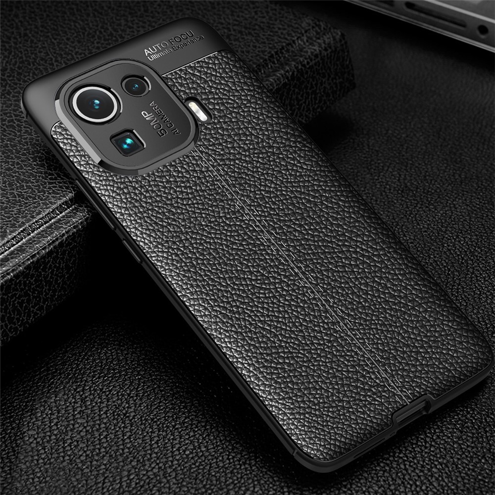 Litchi Texture Flexible TPU Phone Back Case Protective Cover for Xiaomi Mi 11 Pro - Black-12