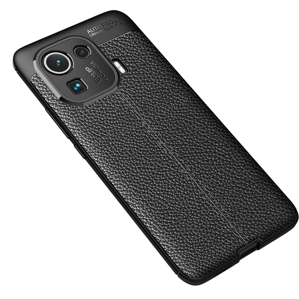 Litchi Texture Flexible TPU Phone Back Case Protective Cover for Xiaomi Mi 11 Pro - Black-5