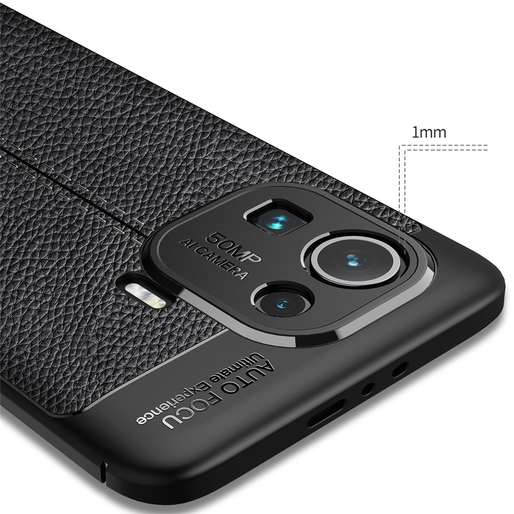 Litchi Texture Flexible TPU Phone Back Case Protective Cover for Xiaomi Mi 11 Pro - Black-6