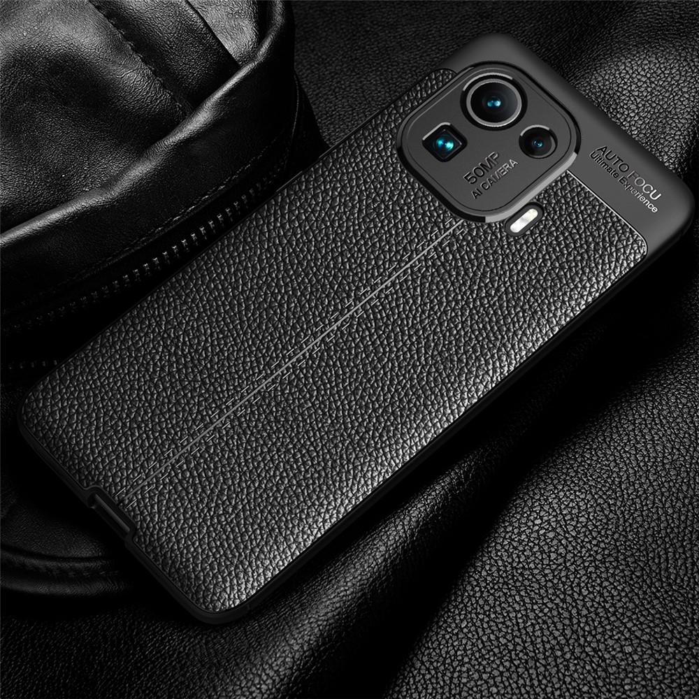 Litchi Texture Flexible TPU Phone Back Case Protective Cover for Xiaomi Mi 11 Pro - Black-7