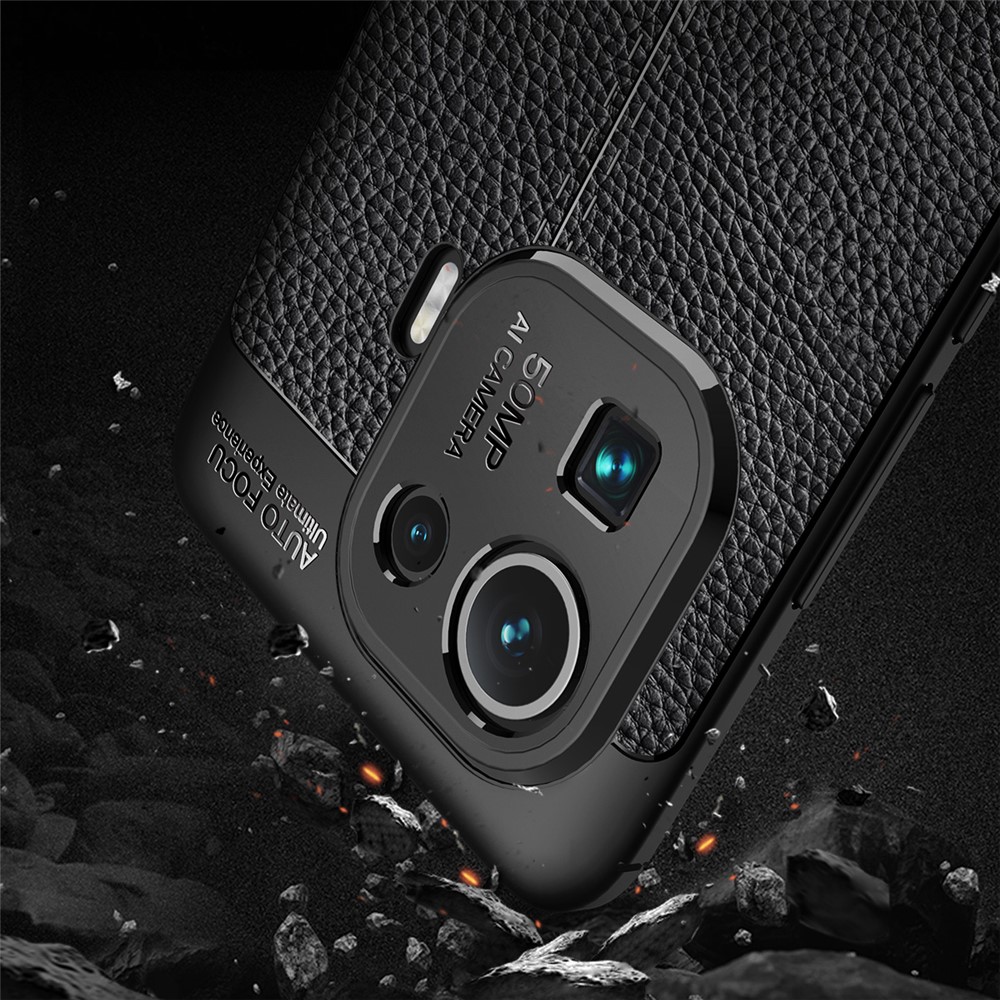 Litchi Texture Flexible TPU Phone Back Case Protective Cover for Xiaomi Mi 11 Pro - Black-9