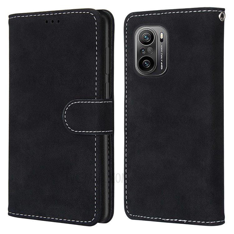 Retro Matte with 3 Card Slots Leather Cover Phone Shell for Xiaomi Redmi K40/K40 Pro/K40 Pro+/Mi 11i/Poco F3 - Black-1