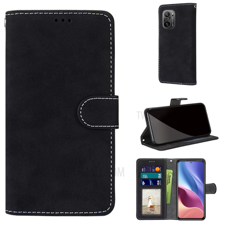 Retro Matte with 3 Card Slots Leather Cover Phone Shell for Xiaomi Redmi K40/K40 Pro/K40 Pro+/Mi 11i/Poco F3 - Black-11