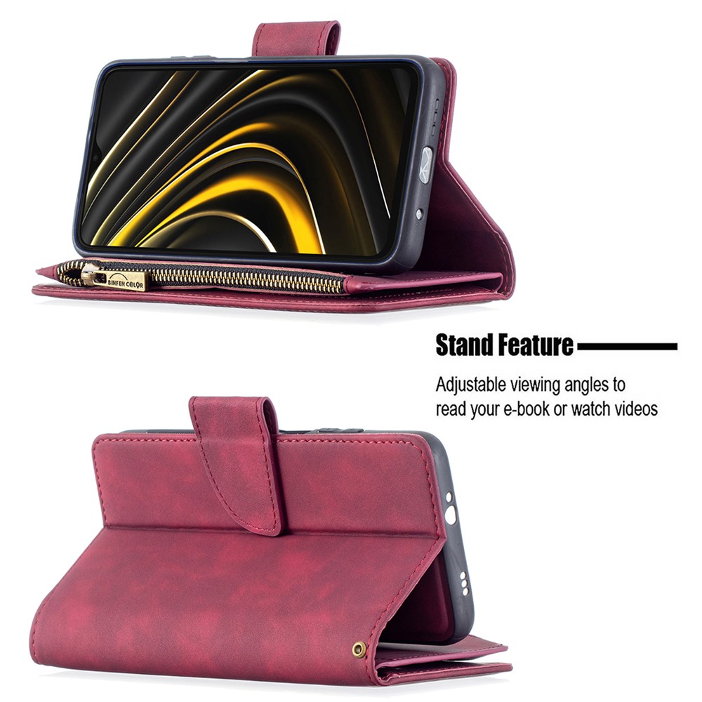 BF02 Detachable 2-in-1 Leather Phone Cover with Zipper Pocket for Xiaomi Poco M3 - Red-5