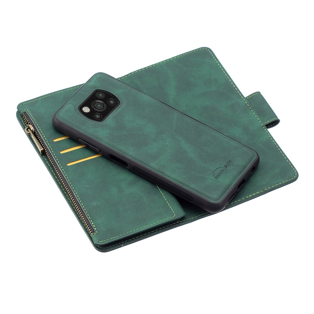 BF02 Quality Wallet Detachable 2-in-1 Leather Phone Cover with Zipper Pocket for Xiaomi Poco X3 NFC / Poco X3 - Green-2